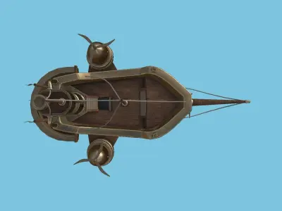 Cartoon Airship 06 - Bronze Wood - Low Poly Ship Low-poly 3D model