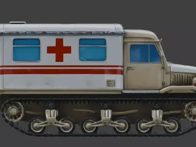 Realistic Sci-Fi Half-Track Medical Van Low-poly 3D model