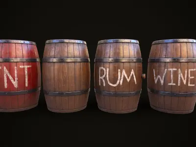 Wooden barrels Low-poly 3D model get