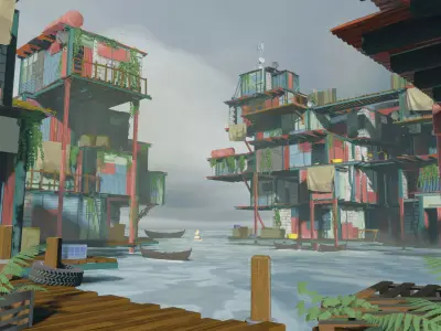 Stylized Floating Slums Low-poly 3D model