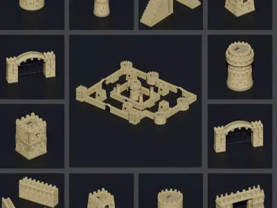 a set of Medieval castle Low-poly 3D model