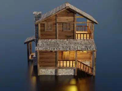 Wooden House F Low-poly 3D model
