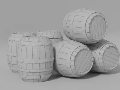 Wooden Barrel Low-poly 3D model get