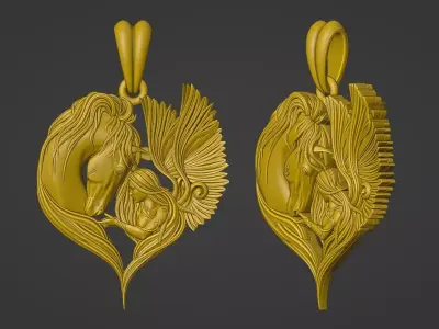 Horse Angel Necklace design gold pendant 3D print model