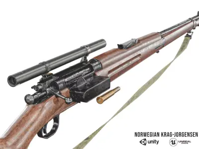Norwegian Krag-Jorgensen M1894 Rifle With Attachments Low-poly 3D model