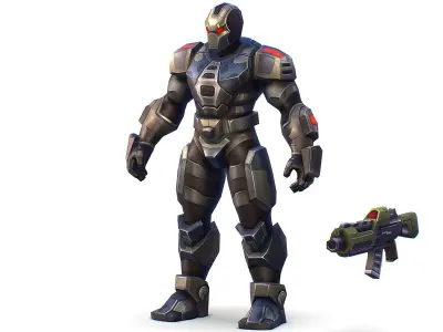 Cartoon Sci-Fi Cyborg Drone Trooper Soldier Low-poly 3D model 3
