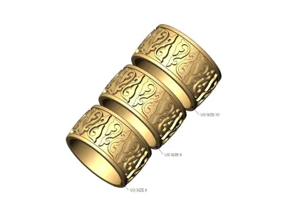 Floral scroll engraving cigar band US sizes 8 9 10 3D print model