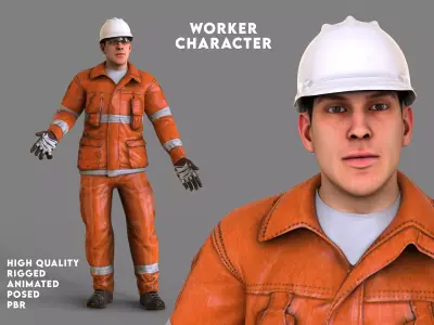 Worker Man rigged Animated Low-poly 3D model