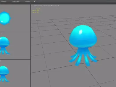 Cartoon Little Blue Jellyfish Low-poly 3D model