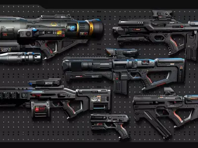 PACK - 6 SCIFI Weapons Low-poly 3D model