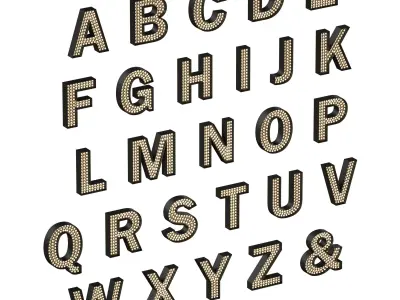 Illuminated volumetric letters with light bulbs Latin alphabet 3D model