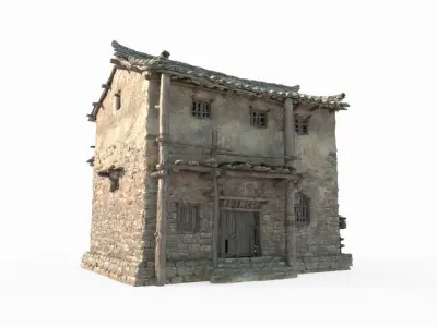Asian ancient architecture tile house 3D model