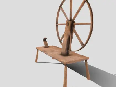 Medieval Spinning Wheel Low-poly 3D model