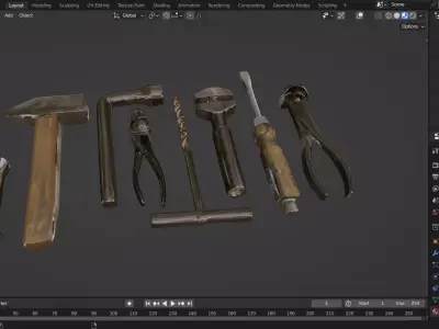 Realistic Vintage Workshop Tools Low-poly 3D model