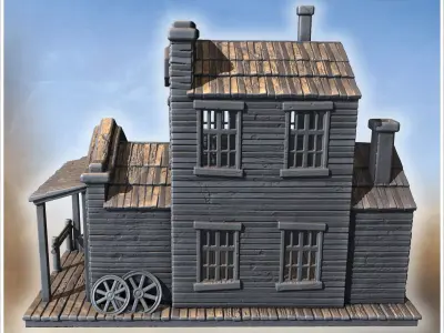 Antique store with extended porch stacked crates large display w 3D print model