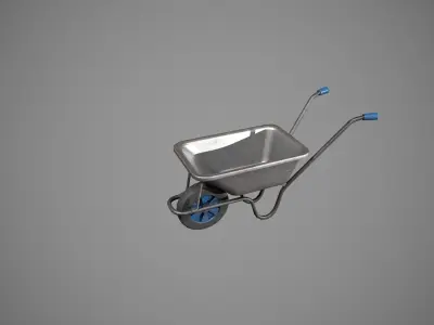 Metal-Blue Wheelbarrow Low-poly 3D model