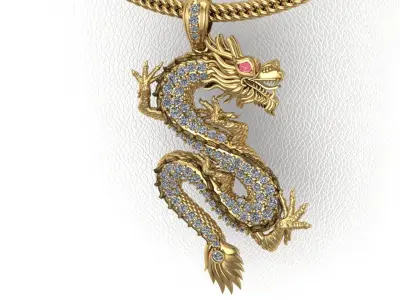 Chinese Dragon Gold Pendant 3D print model 3D print model 3D print model