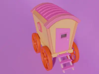  Low Poly Cartoon Wagon  Low-poly 3D model