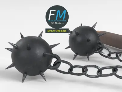 Twin ball flail medieval weapon 3D model