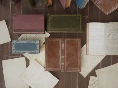 old books and papers Low-poly 3D model