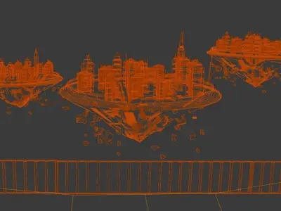 3D Cyberworld city floating in air Free low-poly 3D model