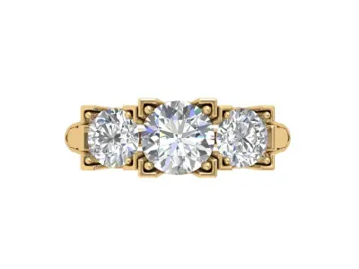 3 Stone Art Deco Ring 3D print model shop