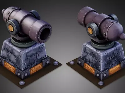 Cannon Turret Mounted Stylized Low-poly 3D model