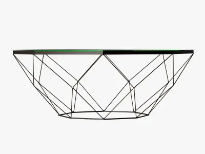 Geometric Antique Brass Coffee Table with Glass Top 3D model