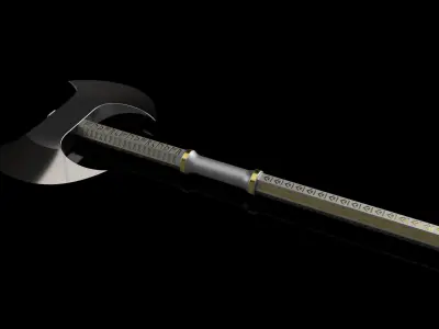 Ancient Dwarf Axe with embossed Runes in Steel and Gold Low-poly 3D model
