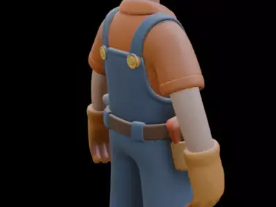 Construction Worker Cartoon Character 3D model