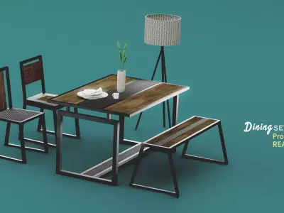 Interior dining set industrial design Low-poly 3D model