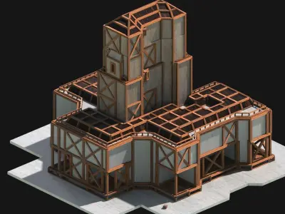 Medieval Low Poly Building  Castle Wooden Village Stone House 19 Low-poly 3D model