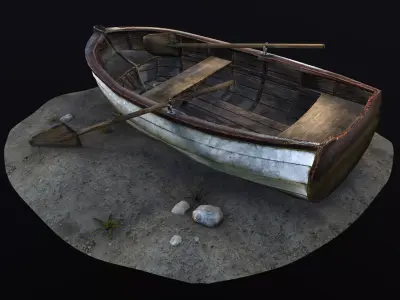 Wooden row boat Low-poly 3D model