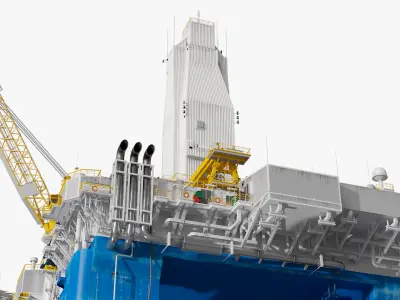 Semi-Submersible Offshore Oil Rig Platform Rigged  purchase 3D model