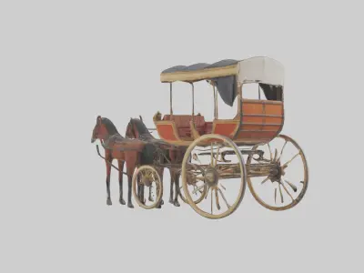 Oldfashioned Horsedrawn Carriage model Low-poly 3D model