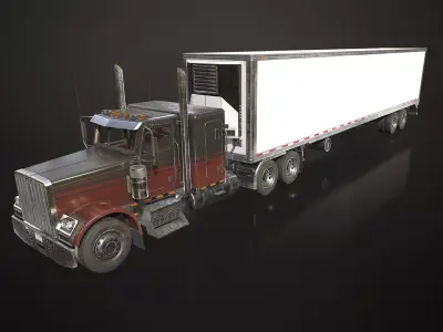 Flat Top Semi Truck Refrigerated Trailer Low-poly 3D model