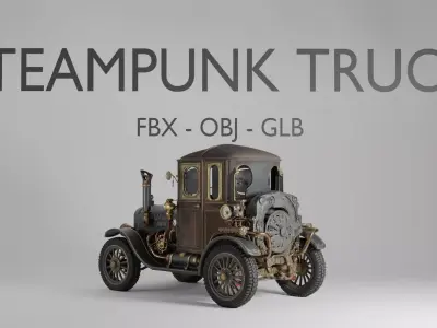 Steampunk Truck 3D Model - Fantasy Vehicle - FBX OBJ GLB 3D model