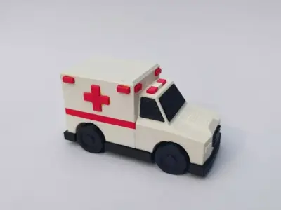 3d printed ambulance toy car with rotating wheels 3D print model