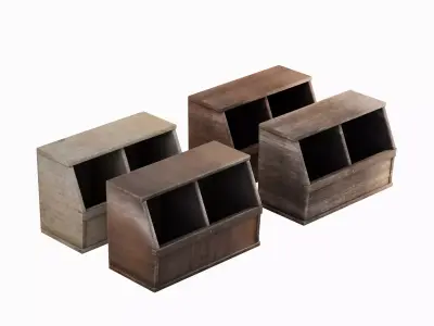 Wooden Storage Bin Set Low-poly 3D model