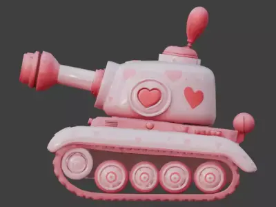 Stylized Valentine Battle Tank 3D Model Low-poly 3D model