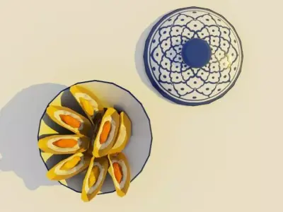 Thai Benjarong Blue and White Porcelain Lidded Bowl Low-poly 3D model
