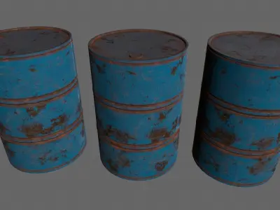 barrel set 4 different colored rusty barrels Low-poly 3D model