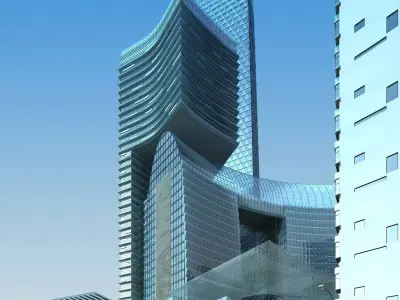 Architecture futuristic building in middle of city 3D model