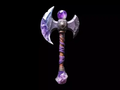 Crystal Axe With A Rough Stone Holding A Huge Magical Purple Orb 3D model