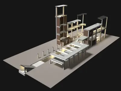 Industrial building in section cut 25i09 3D model