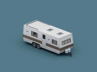 Big Camper Trailer Classic Stylized Low-poly 3D model
