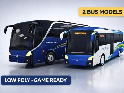 Modern City Bus Low Poly Game Ready Vehicle 3D Model Pack