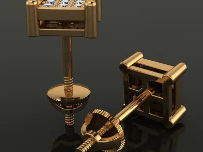 Cluster Square Diamond Stud Earring 3D print model