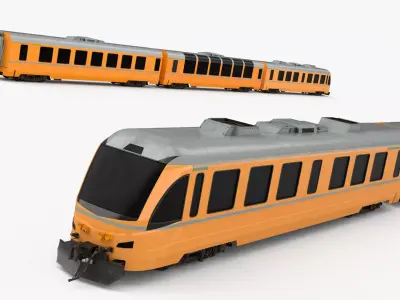 Three-Car Passenger Train with First and Second Class Simplified 3D model