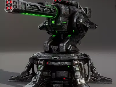 Heavy Sci-Fi Plasma Defense Turret - PBR Game Ready Low-poly 3D model